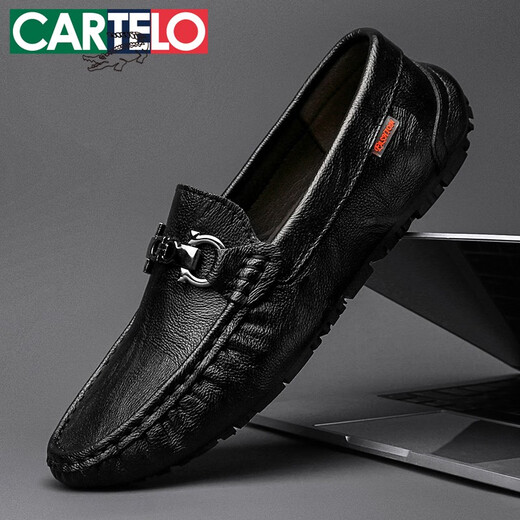 Zapatos de cuero para hombres genuinos de cuero para hombres, nuevos zapatos de hombres transpirables para hombres, suela suave, liviano, de un pie, zapatos de frijol de patada, hueco negro 9905 38 zapatos de cuero tamaño estándar