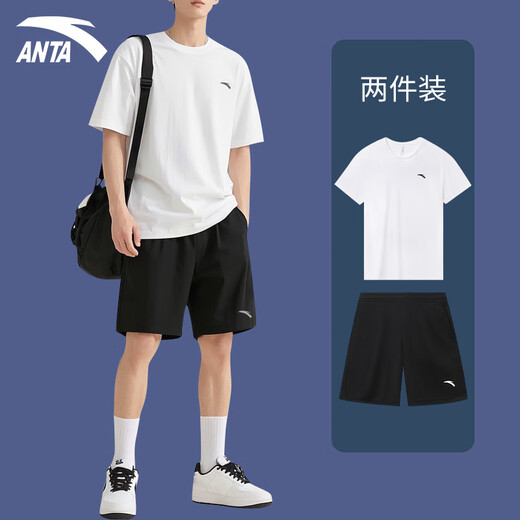 安踏运动套装男夏季新款冰丝速干透气短袖t恤男休闲健身跑步上衣短裤 纯净白 M