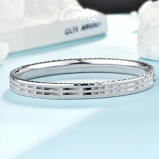GsunG platinum PT950 three-nail sand bracelet for women, retro frosted nail pattern bracelet, pure platinum bracelet for men, simple PT950 bracelet, 12 grams, about 54-55 ring, pre-ordered