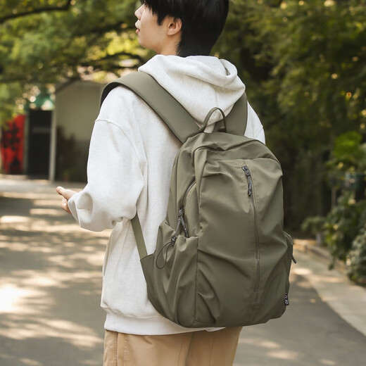 新款潮流百搭双肩包学生书包电脑包大容量旅行包男女简约户外背包 绿色