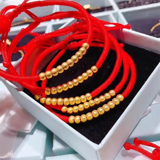 BZK gold 9999 bracelet for women's birth year red rope braided pure gold beads pure gold transfer loose beads birthday gift perfect small gold beads - red bracelet 2.21g