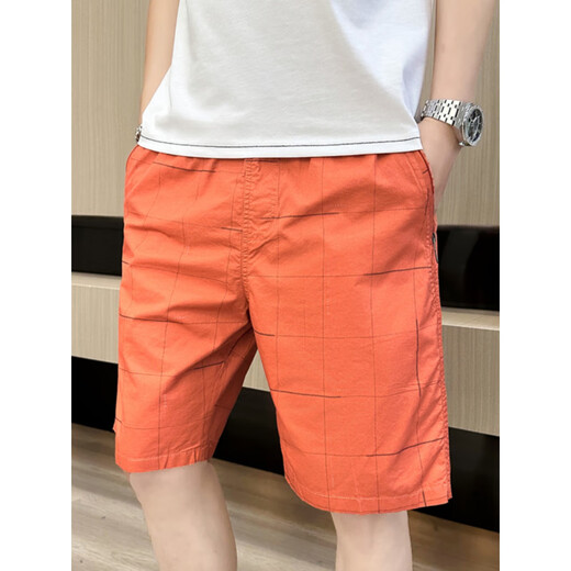 Dynamic North (DYNAMIC NORTH) brand men's men's five-point pants pure cotton summer thin trendy versatile shorts loose plaid beach mid-size pants yellow (2687) XL (recommended 100-125 Jin [Jin equals 0.5 kg])