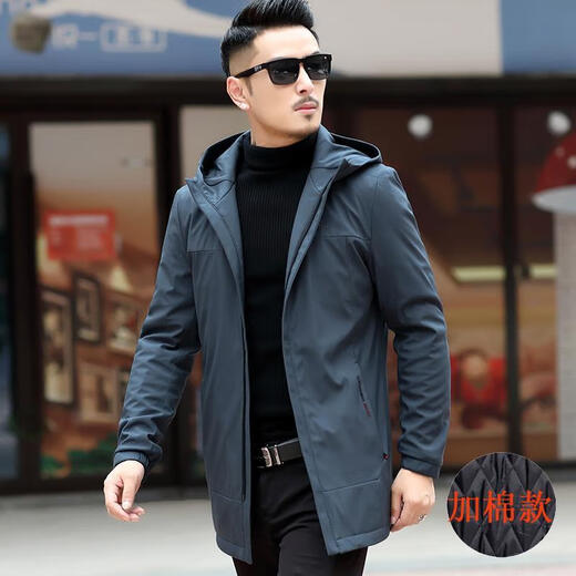 Ветровка BABOCHEN, мужская повседневная куртка средней длины с капюшоном, весна-осень 2025, новая хлопковая куртка, весеннее верхнее пальто, модное черное хлопковое стильное пальто L