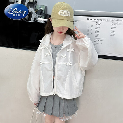 Disney Girls' Sun Protection Clothes Summer 2025 New Children's Style Lightweight Skin Clothes Big Children's Girls' Jackets White 120