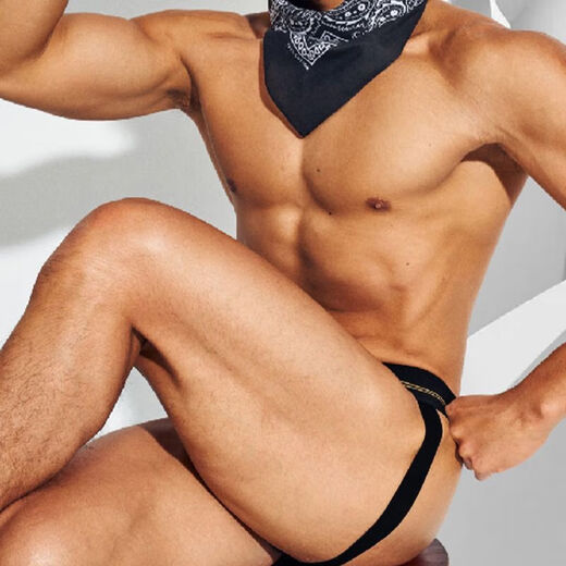 
Gold-wire-edged men's thong modal sexy double-tit lifting hip-hip underwear low waist U-protruding T-trousers Bikini Black M