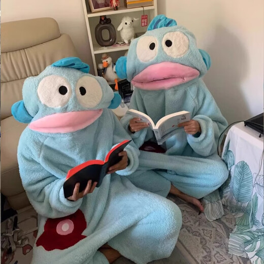 Disney Ugly Fish children's cute and funny one-piece pajamas for men and women flannel autumn and winter thickened coral velvet cartoon home clothes Big-headed fish one-piece suit 165 S