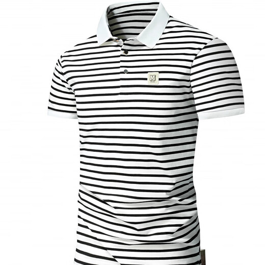 Polo de la solapa de algodón puro bajo Jiumuwang Jiumuwang, marca de moda masculina, lidera la camiseta de manga corta de verano top de rayas simple. White Q753 M. Recomendado 100-120 Jin [Jin es igual a 0,5 kg]