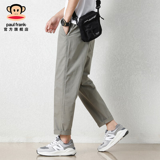 Big Mund Monkey (Paul Frank) Solid Color Neun-Punkte-Hosen loser gerader Baumwoll-Freizeithosen für Männer im Sommer dünne, atmungsaktive Weitbein-Trendy-Arbeiten 9904b Khaki Gray [offizielles authentisch] L [Empfohlen 110-130jin [Jin gleich 0,5 kg]]
