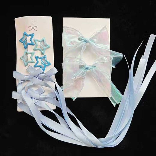 XPEL Bow Ribbon Hair Clip Star Hair Accessories Set Braided Ribbon Concert Support Color Music Festival Hair Clip Set Blue Bow Ribbon Hair Clip (8-piece Set)