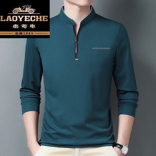 Classic car 100% pure cotton long-sleeved T-shirt men's casual thin T-shirt tops in spring and autumn middle-aged men's stand-up collar base shirt long-sleeved 6623 Baolan thin XL 175 suggestions 140-160Jin [Jin equals 0.5 kg]