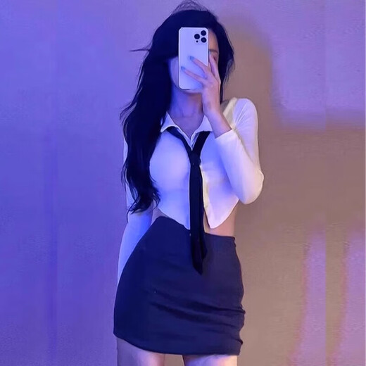 ROSELEX吊带睡衣性感男士内裤性感私密情趣镂空内裤丁字裤男性感衣服擦边 性感领带秘书装+过膝网袜 S码 【建议体重80-95斤】