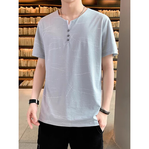 
VANCL 2025 summer short-sleeved T-shirt for men's youth Korean style slim V-neck simple ice silk cool thin summer T-shirt K15911 blue M