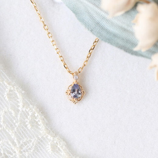 Fat Donglai quality tanzanite necklace nojess22 winter same style niche rhombus silver gold-plated zircon Japanese set necklace