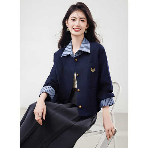 OEMG Internationaler First-Line-Marke gefälschte zweiteilige Kurzjacke für Frauen 2025 Neues lässiges modisches kleines Temperament Top Navy Blue M.