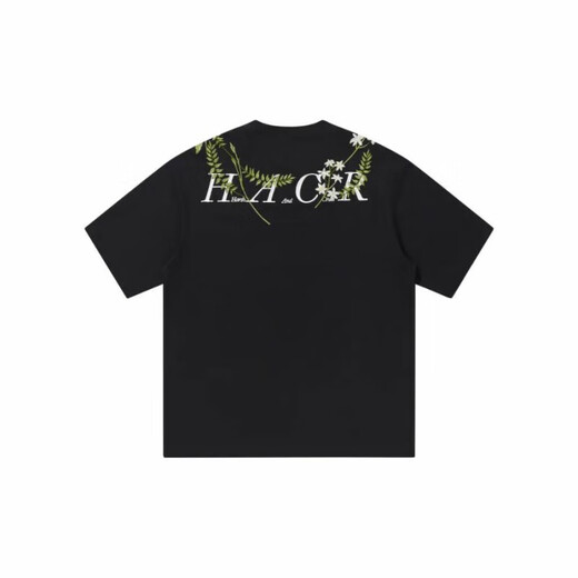 Jiaojing Hash et Cuel American Alphabet Plant Fleur Fleur ronde Coton Heavy Coton T-shirt à manches courtes pour hommes et femmes S1048 # Black M