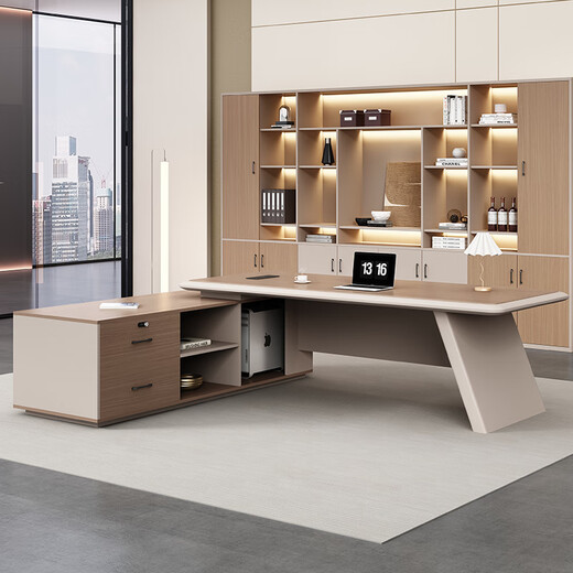 Shusheng high-end light luxury boss desk modern simple office chairman president executive desk manager desk and chair combination 1.8m*0.8m boss desk (comes with multi-function cable box + light strip)