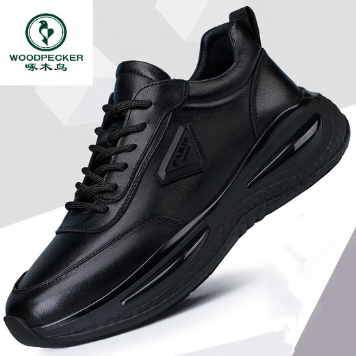 Woodpecker leichte, atmungsaktive, geruchshemmende, wasserdichte und rutschfeste Arbeitsschuhe aus weichem Leder, Sport-Freizeitschuhe für die Arbeit, Herrenschuhe, große Größe, 4546 9901, Schwarz, 39