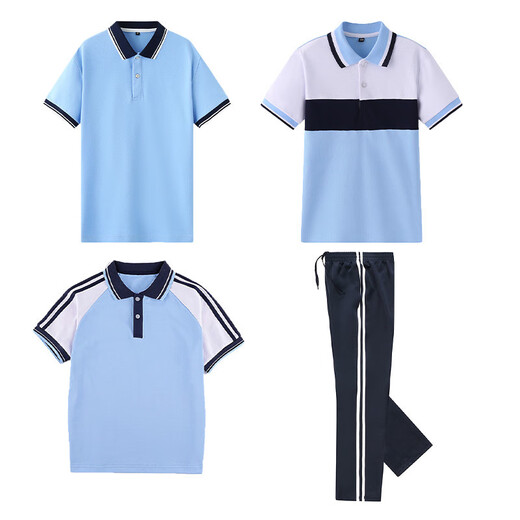 慕新百夏季校服小学生短袖套装儿童园服T恤班服初中学生蓝色六一表演服 蓝色套装【短袖+裤子】15882 165码
