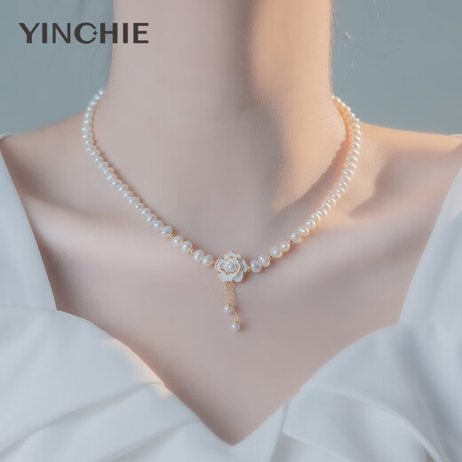 Серебряное Qianhui 999 Футов Серебряное пресноводное жемчужное ожерелье для женщин высокого класса для китайского подарка на день Святого Валентина на день рождения подруги. Камелия пресноводное жемчужное ожерелье/999 футов серебро + Семь складов доставки/на следующий день подарочная коробка розовой доставки для жены/ювелирные