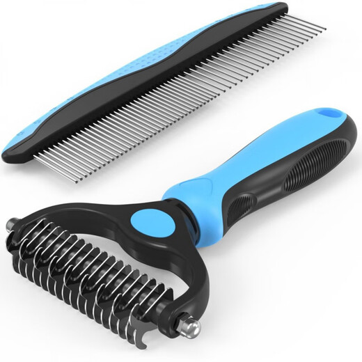 Bichon Frize Special Knot Knife Pet Dog Combing Artifact Hair Knotting Comb Beauty Dog Hair Brush Unknotting Comb Blue Row Comb + Knot Opening Comb Blue Large