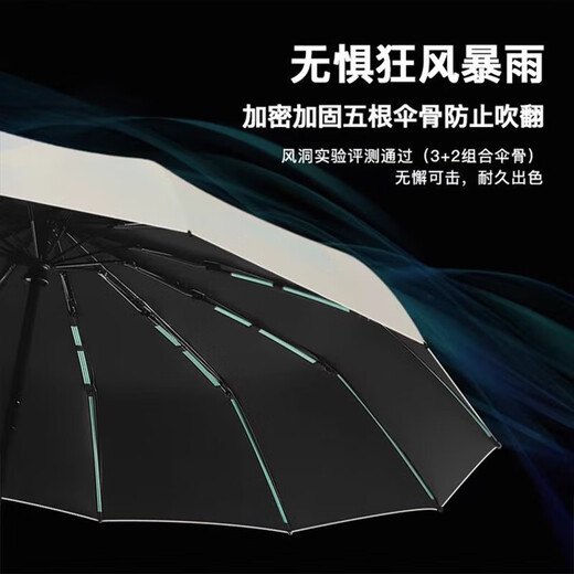 New fully automatic retractable portable plus size folding double-layer rib fair and rain black glue thick reinforced wind-resistant craft umbrella Tibetan blue 144 rib fully automatic storm-resistant umbrella