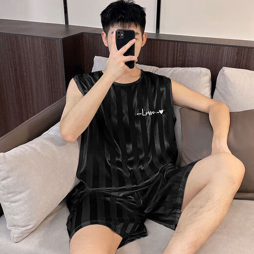 
Yimuqi summer men's pajamas men's children junior high school students ice silk summer thin vest pajamas summer large size love 9905 silver gray men L men (100-120 Jin [Jin equals 0.5 kg])
