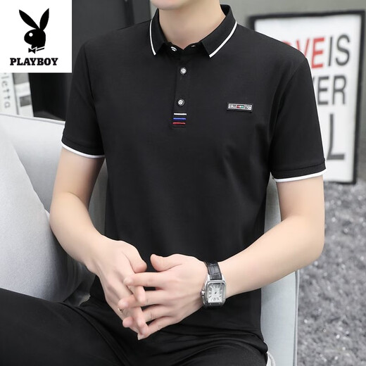 花花公子（PLAYBOY）高品质夏季短袖T恤POLO衫男士翻领恤纯棉衣服带领半袖潮流体恤衫 753#白色 XL 115斤-130斤