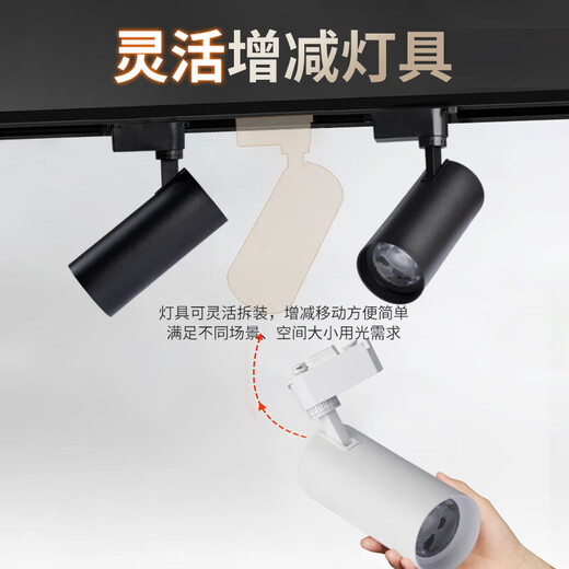 FSL Foshan lighting track light led spotlight clothing store commercial super exhibition hall spotlight background wall surface mounted track spotlight black shell 25 watt white light-purchase second line guide rail
