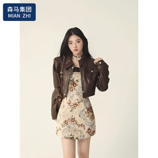 棉致复古棕色皮衣外套女2025春秋季新款时尚小个子设计感 棕色皮衣 M 100-110斤