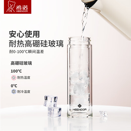 希诺（HEENOOR）玻璃杯双层泡茶杯可爱便携杯子女士高颜值水杯XN6563 6630 XN6631粉色230ML