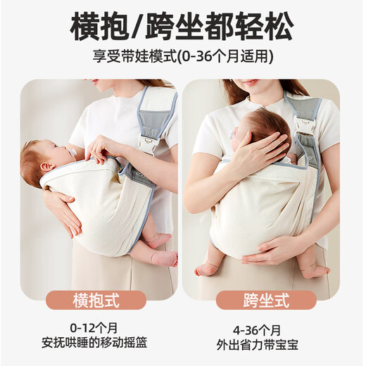 洽苒【德国】抱娃神器解放双手新生婴儿背带外出前抱式背娃小月龄 华夫格灰-透气款