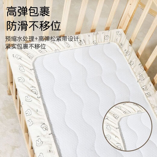 Crib fitted sheet pure cotton children's bed sheet mattress cover kindergarten baby bed cover waterproof splicing bed summer four seasons 10A level antibacterial sprout flower 60*120cm