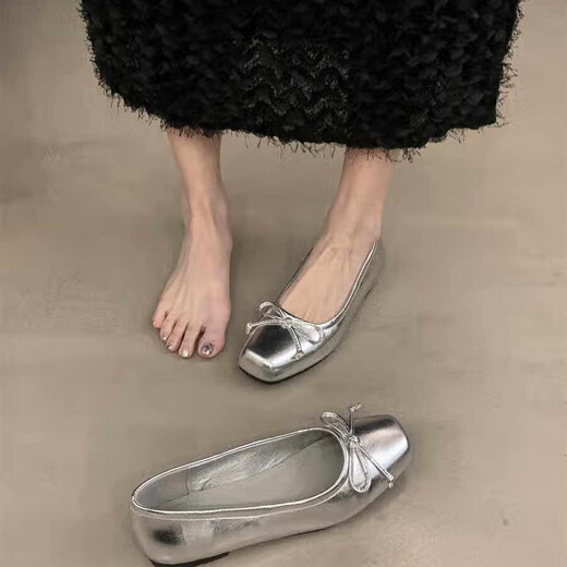 铂呐苓单鞋女浅口2025新款法式温柔风芭蕾玛丽珍女鞋配裙子小皮鞋平底鞋 蝴蝶结单鞋【38】