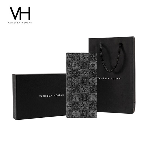 VANESSA HOGAN VH男士钱包杰运钱包礼盒装生日送男友礼物时尚手拿包实用卡包 黑色