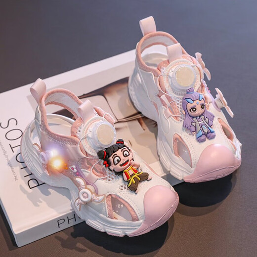 
Nezha new boys luminous sandals non-slip mesh shoes, child pie/T677 blue 26