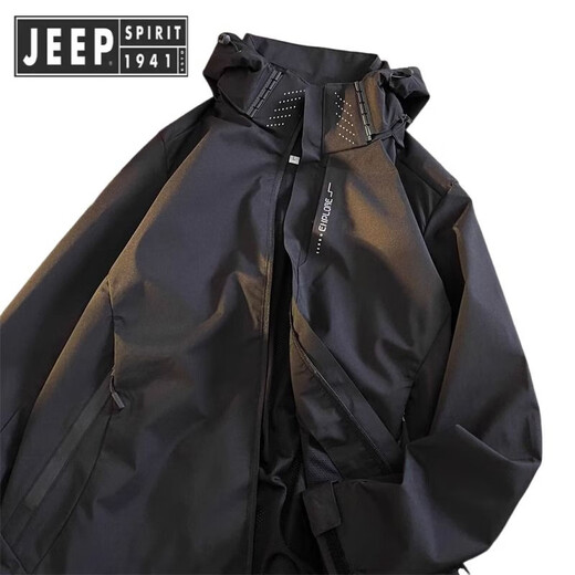 JEEP SPIRIT Jeep Charge Men's 2025 New Summer Thin Outdoor Three-in-One Jacket Soft Shell Mountain Climbing Suit Women's Wind-Back 6628 Black Men and Women's Three-in-One Reference Men's Model M