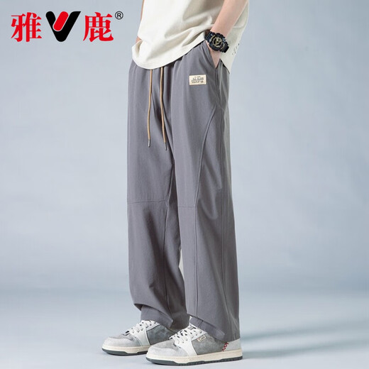 Yalu Bingsi casual pants for men in summer thin loose straight pants for boys quick-drying and cool sports wide-leg trousers K6636 khaki 4XL about 170-190Jin [Jin equals 0.5 kg]