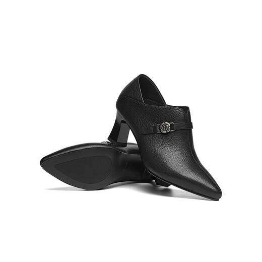 Red Dragonfly Shoes Women's Autumn Sheepskin Pointed Toe Temperament High Heels Commuting Ankle Boots Leather Shoes WFB35009 Black 37