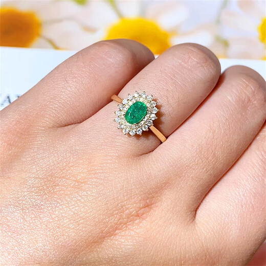 HEEKAIYI emerald ring for women emerald 18K gold diamond ring Chinese Valentine's Day birthday gift for wife and girlfriend <Supports customization>