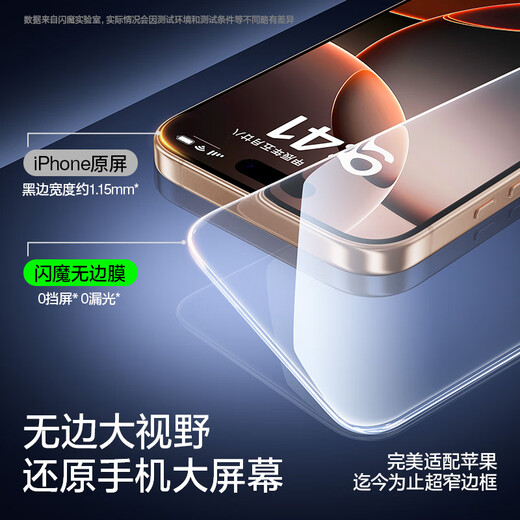 闪魔【闪贴小魔盒丨无黑边不挡屏】适用iPhone16ProMax钢化膜苹果16Pro手机膜抗指纹高清防指纹防摔膜 【2片装】一盖一拉秒贴*无黑边不挡屏 iPhone16 Pro