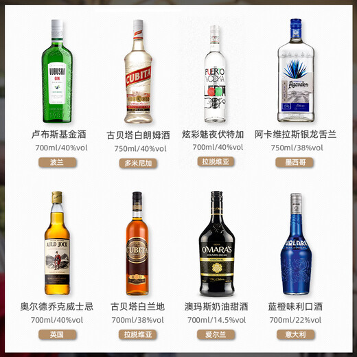 卢布斯基原装进口洋酒自调鸡尾酒套装六大基酒威士忌伏特加朗姆金酒龙舌兰 14瓶调酒套装（不含酒具款）