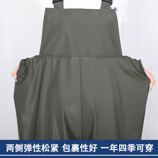 Xiongxuemei thickened breeding pants without boot straps waders one-piece rain pants army green one size fits all bootsless waders one size