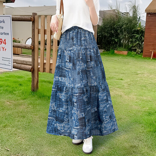 
She Chi New Chinese-style pine ink printing skirt 2025 autumn clothes new A-line large swaying long skirt