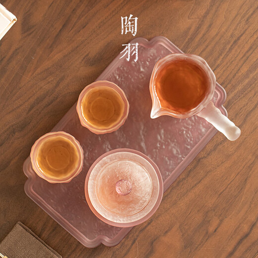 Taoyu Glaze Yunyongshangshen Sancai Covered Bowl One Pot Two Cups Home Tea Bowl Teacup with Tea Tray Kung Fu Tea Set Yunyongshangshangshen Covered Bowl Small Set + Glass Plate