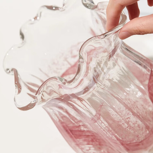 Muding pearlescent pink glass art vase light luxury style high-end living room flower arrangement decoration B&B birthday gift