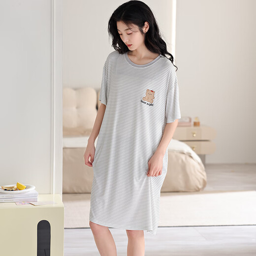 浪莎睡裙夏季女款2025新款莫代尔冰丝短袖凉感可外穿家居服睡衣连衣裙 13297 M