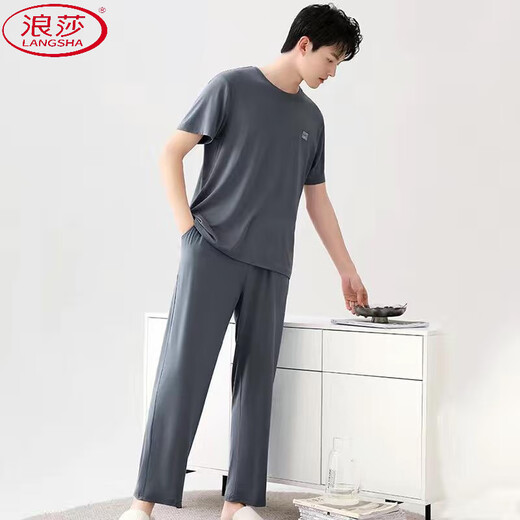 Langsha (Langsha) Modal Cotton Pyjamas Herren Sommer-Kurzärmel-Hosen Home Clothing Core-Version können außerhalb des zweiköpfigen Set (2679) Kurzärärmelen 4xl (geeignet für 180-200 Jin [Jin gleich 0,5 kg]) getragen werden
