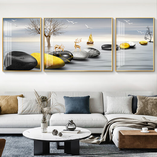 Pinturas de decoración de la sala de estar Simple moderno Sofá Fondo de pared Pinturas colgantes de la pared Atmosférica pinturas de pared de paisaje hj3883 Fulu Doble anuncios [La instalación del paquete está limitada a 5070 a Noble Black Border [Instalación del paquete] [Adecuado para 4.32