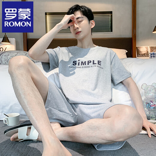 罗蒙（ROMON）睡衣套装男夏季新款短袖短裤青少年初中学生男款大码家居服两件套 HDE9928 L