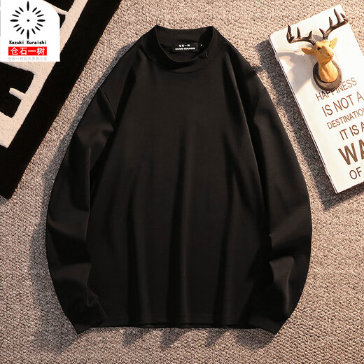 Kazuki Kuraishi long-sleeved T-shirt for men 2025 autumn and winter half turtleneck mercerized cotton slim fit bottoming shirt casual top for men beige XL